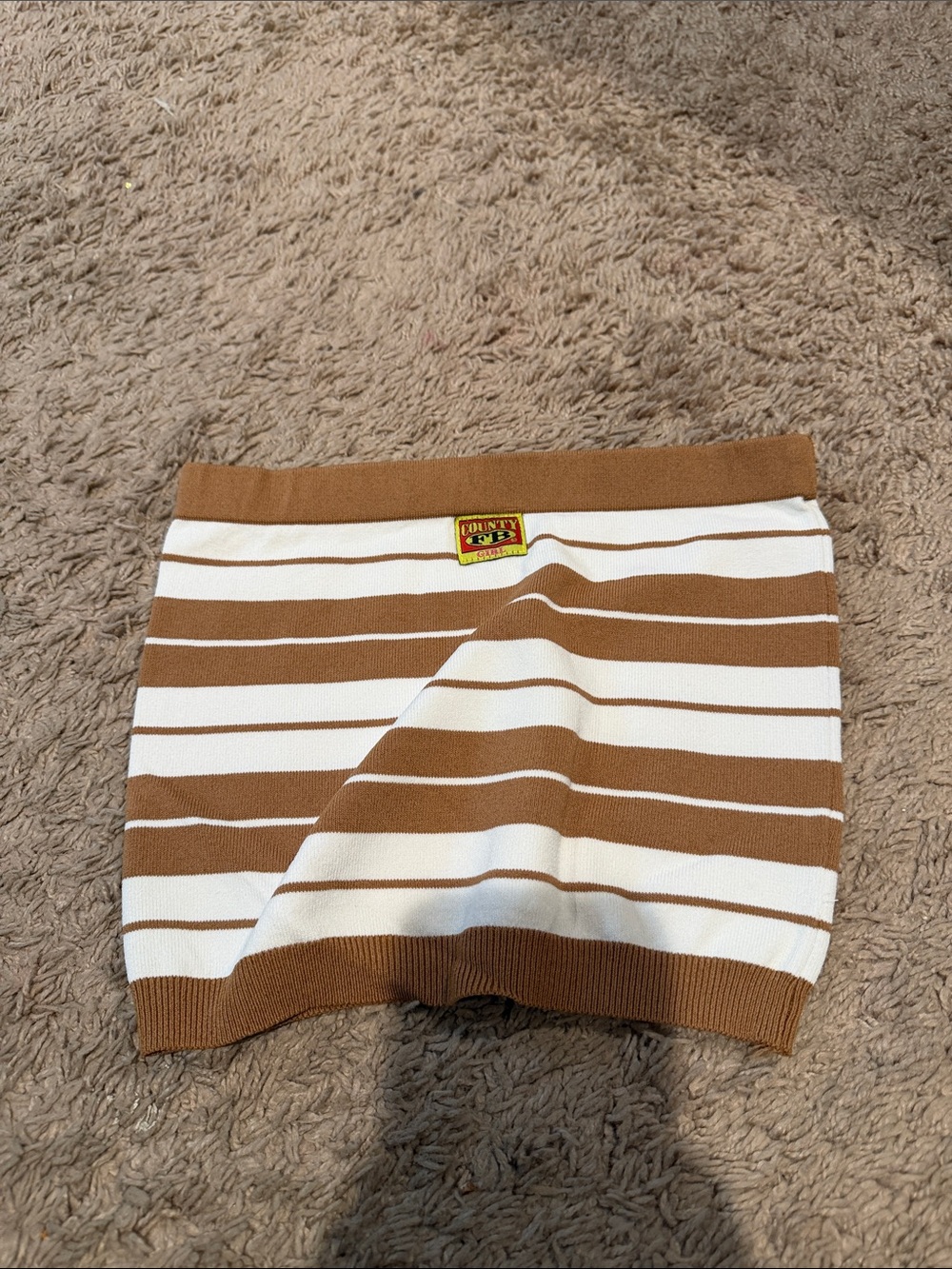 County Line Striped Brown & White Knit Crop Tube Top